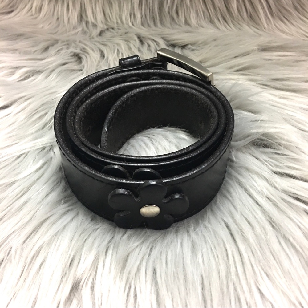 Biglidue Black Leather Floral Belt *Italy SZ 30